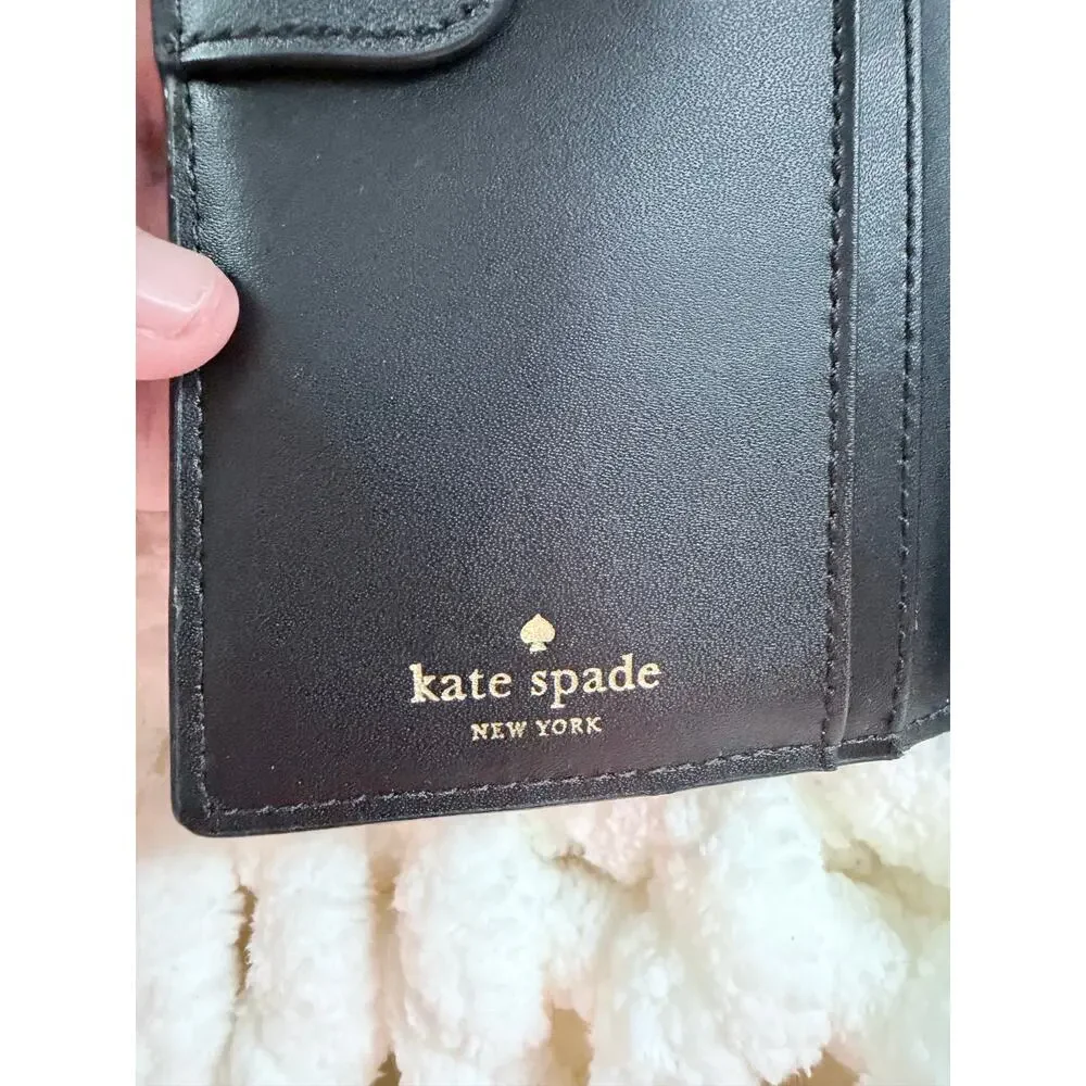 Kate Spade Bay Street Stacy Black Pebbled Leather Gold Tone Hardware Wallet